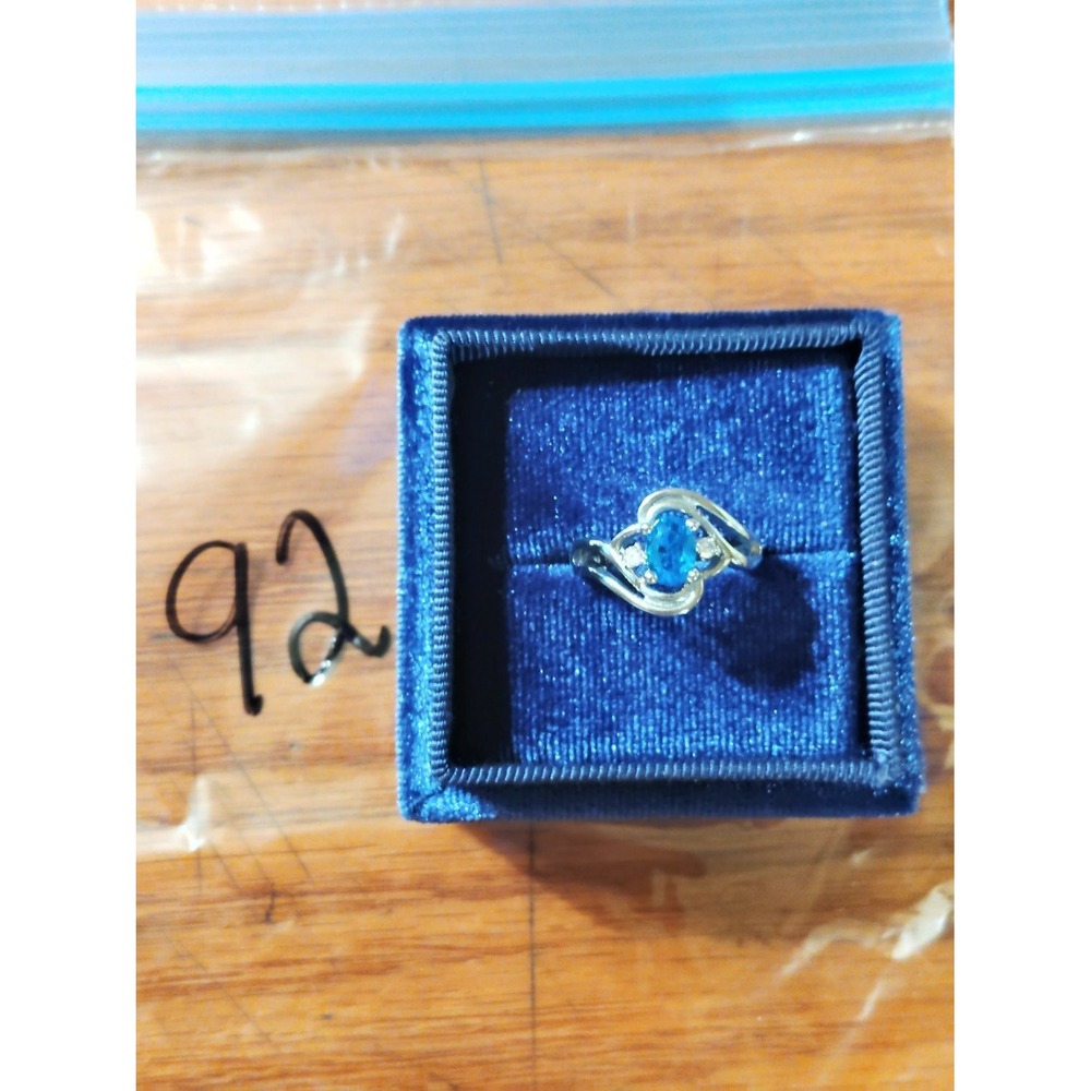925 Sterling Silver Blue Topaz CZ Bypass Swirl Cocktail Ring Size 5.75